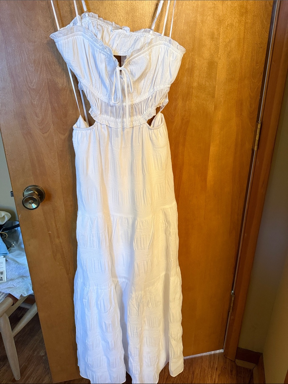 12th Tribe White Spaghetti-Strap Maxi Dress with Side Cutout - Picture 3 of 6
